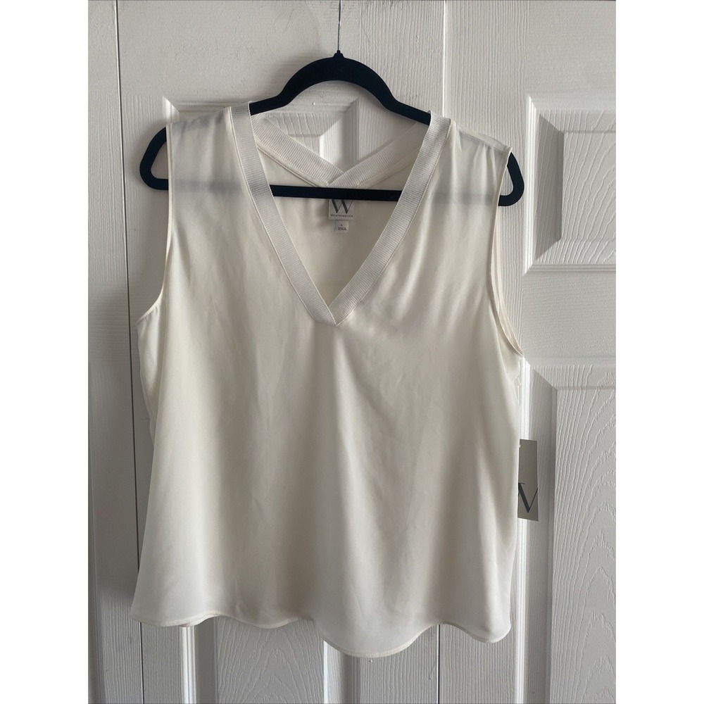 Worthington V-Neck Sleeveless Shell Womens Size L Ivory Layering Blouse Chiffon